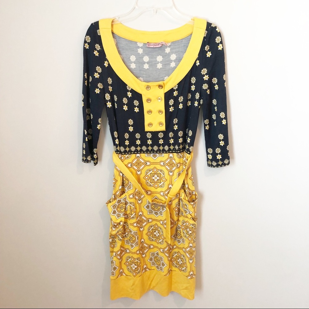 Juicy Couture “Jackie” Navy & Yellow Belted Dress